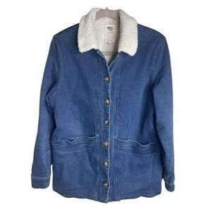 Sezane Blue Jean Jacket with White Fleece Collar